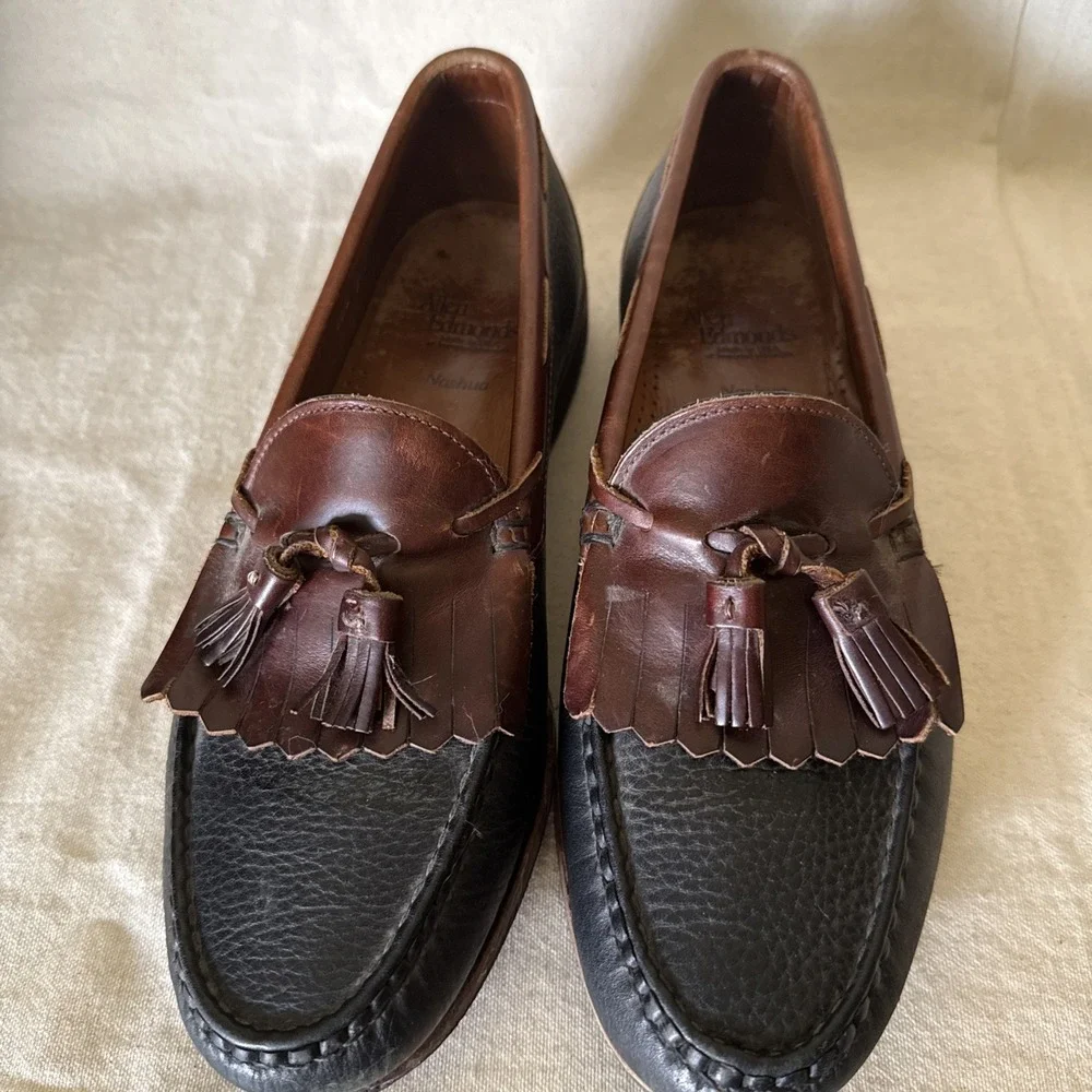 Allen Edmonds Nashua Tassel Loafers 10.5 Brown/Black Pebbled Leather Vintage